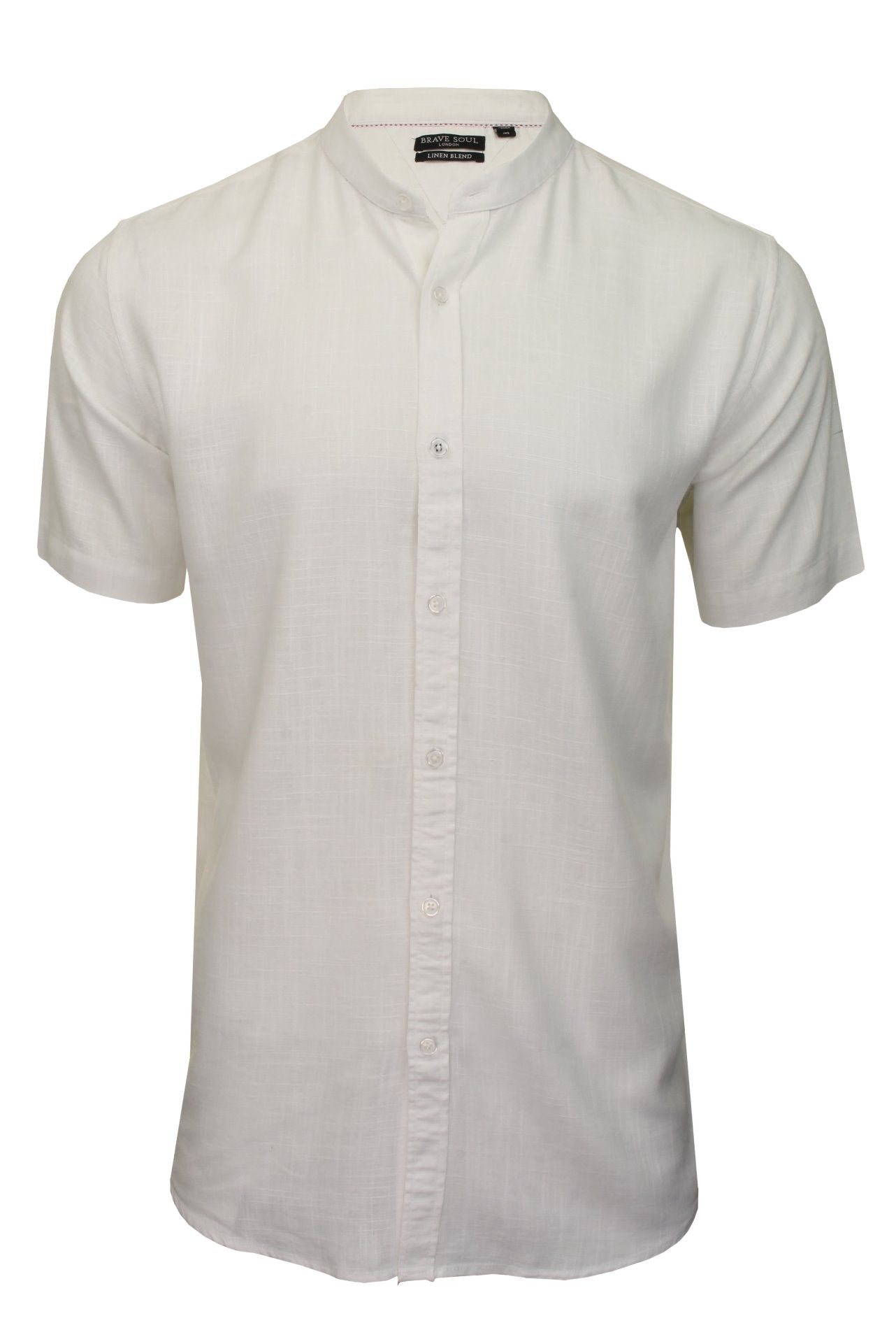 Linen Mix Grandad Shirt - Short Sleeved by Brave Soul Mens