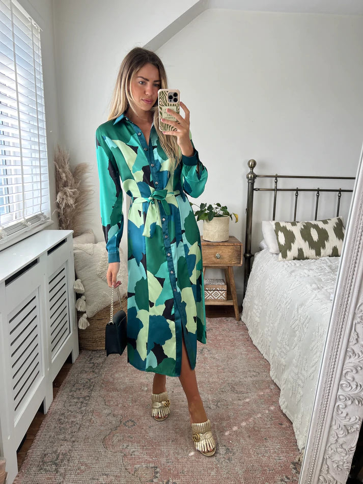 London Long Sleeve Midi Shirt Dress