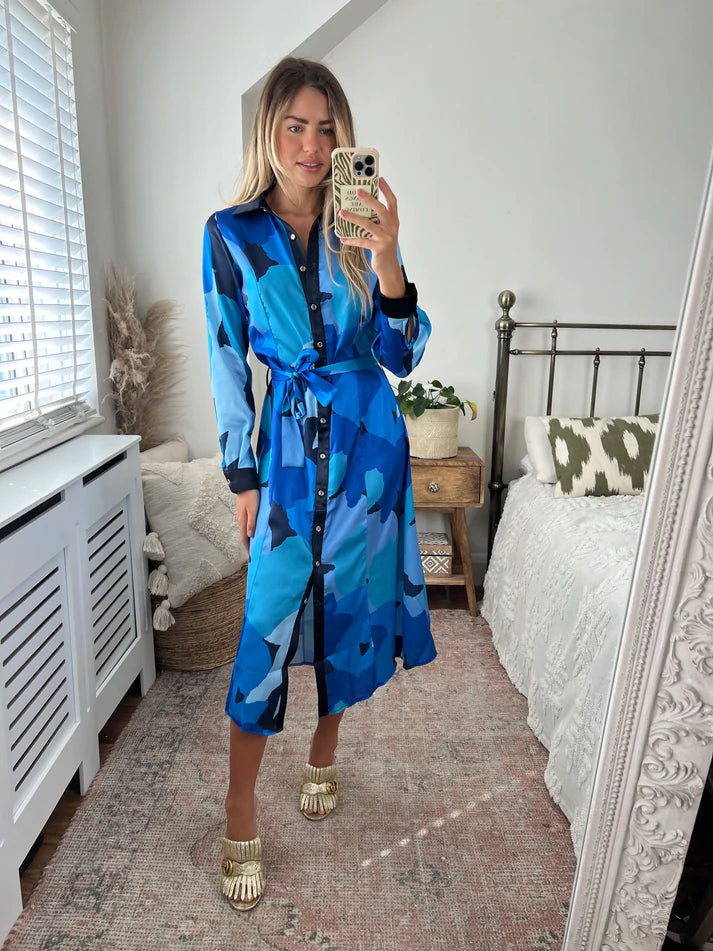 London Long Sleeve Midi Shirt Dress