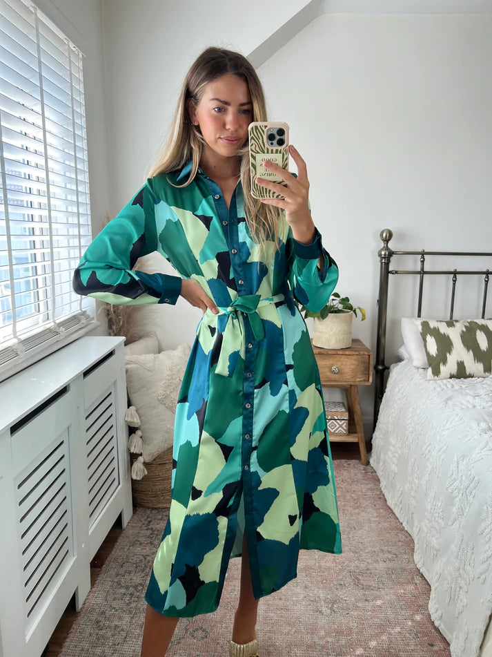 London Long Sleeve Midi Shirt Dress