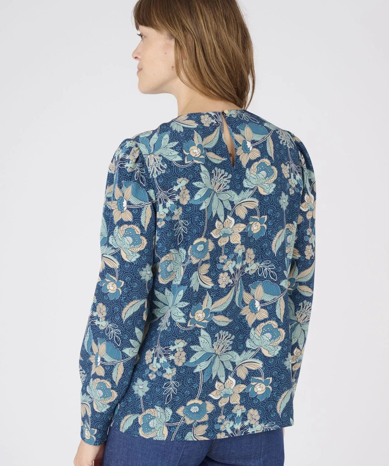 Printed Long-Sleeved Blouse with Neck Detail