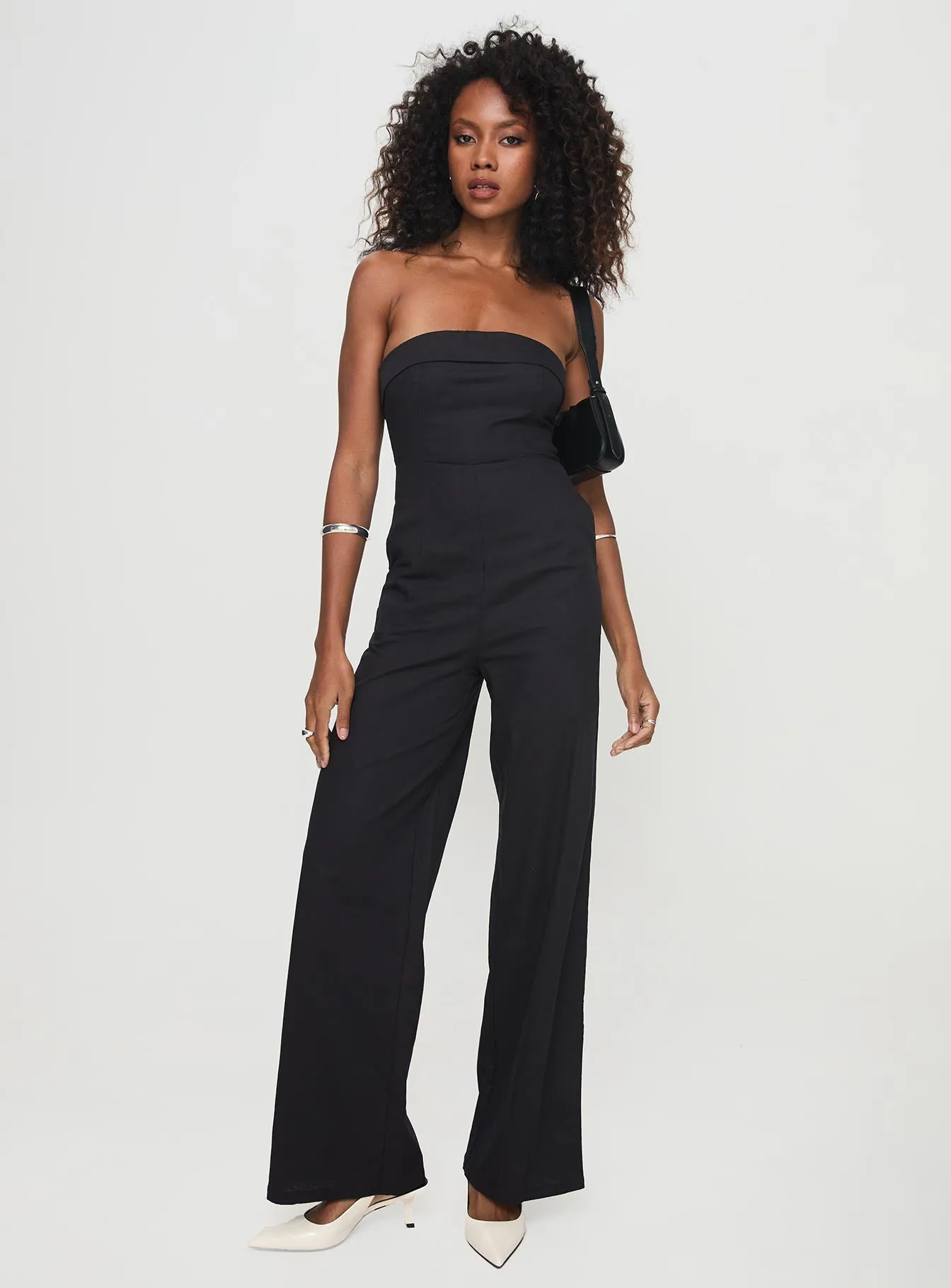 Black Sleeveless Jumpsuit with Shiny Finish