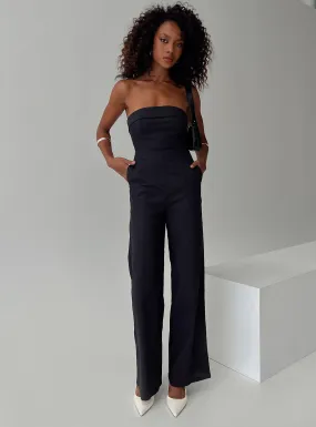 Black Sleeveless Jumpsuit with Shiny Finish