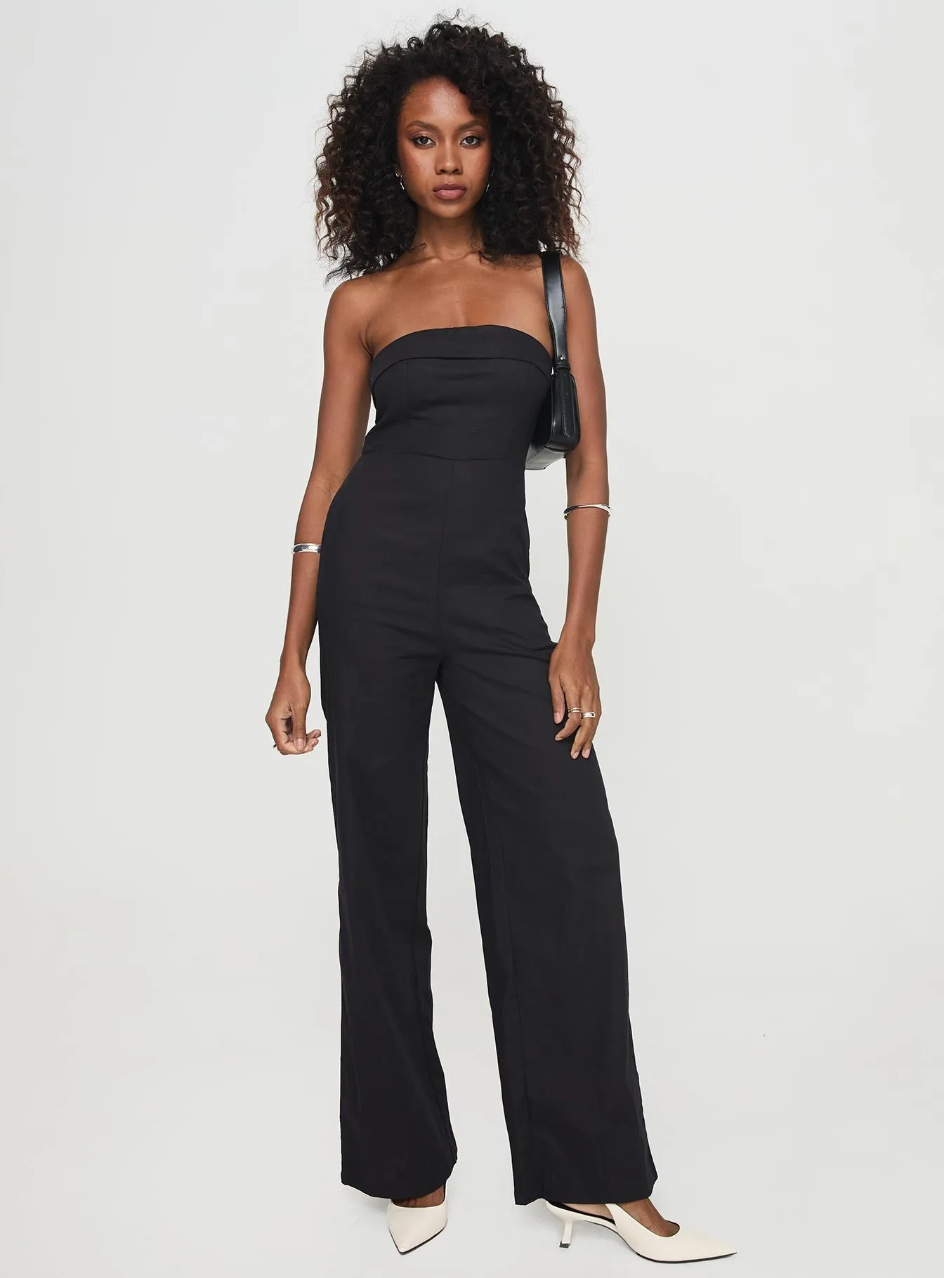 Black Sleeveless Jumpsuit with Shiny Finish