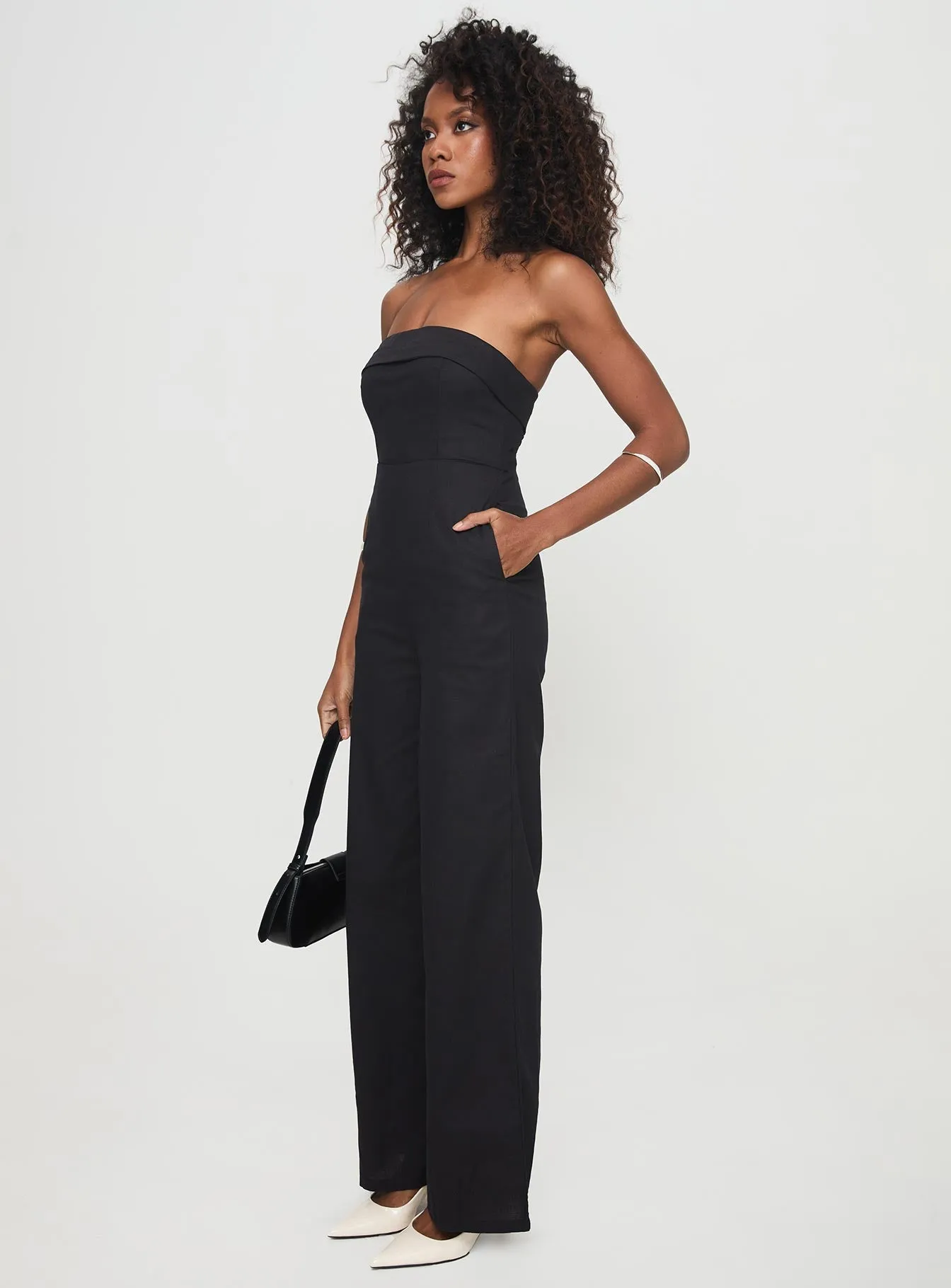 Black Sleeveless Jumpsuit with Shiny Finish