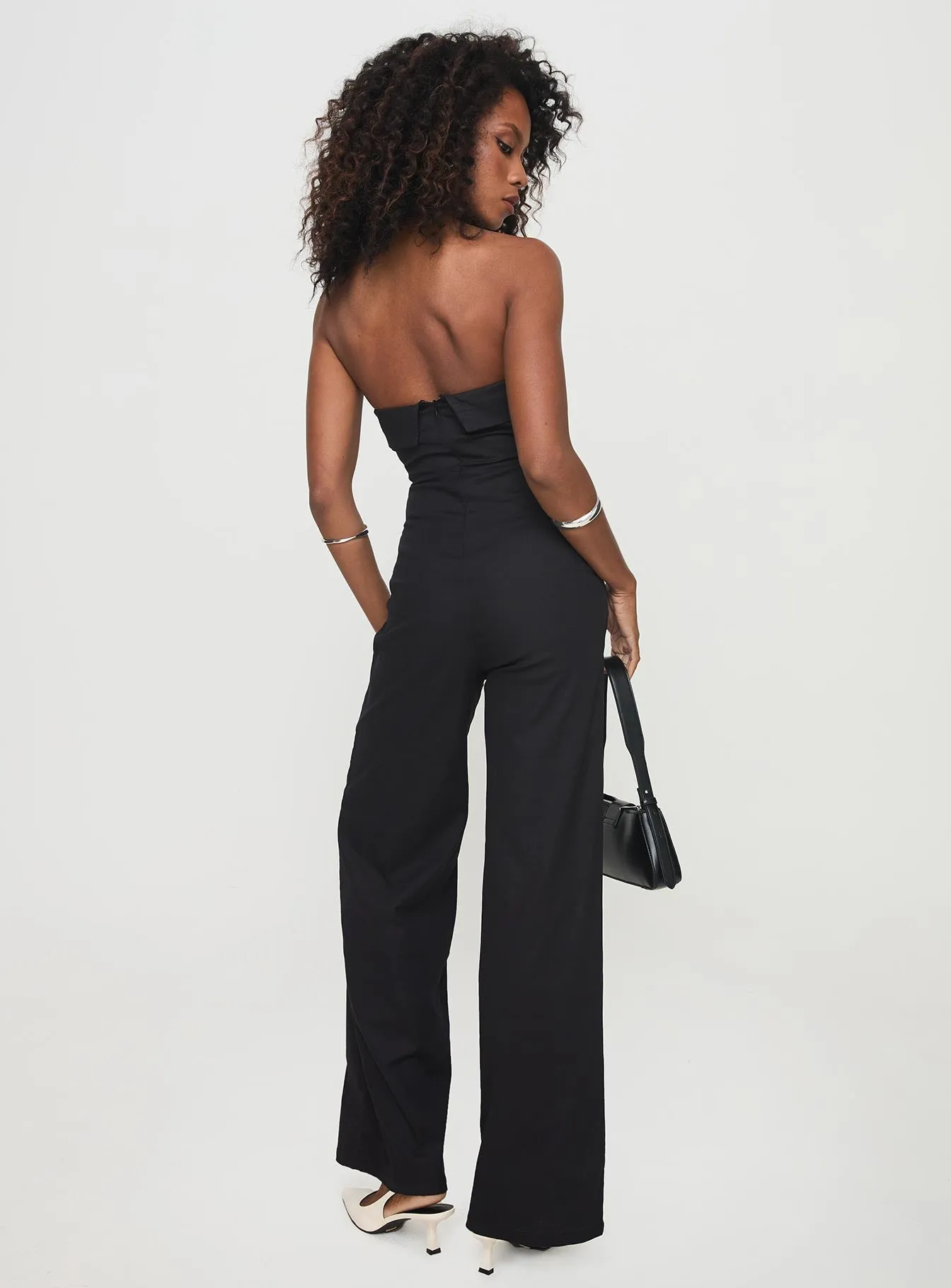 Black Sleeveless Jumpsuit with Shiny Finish