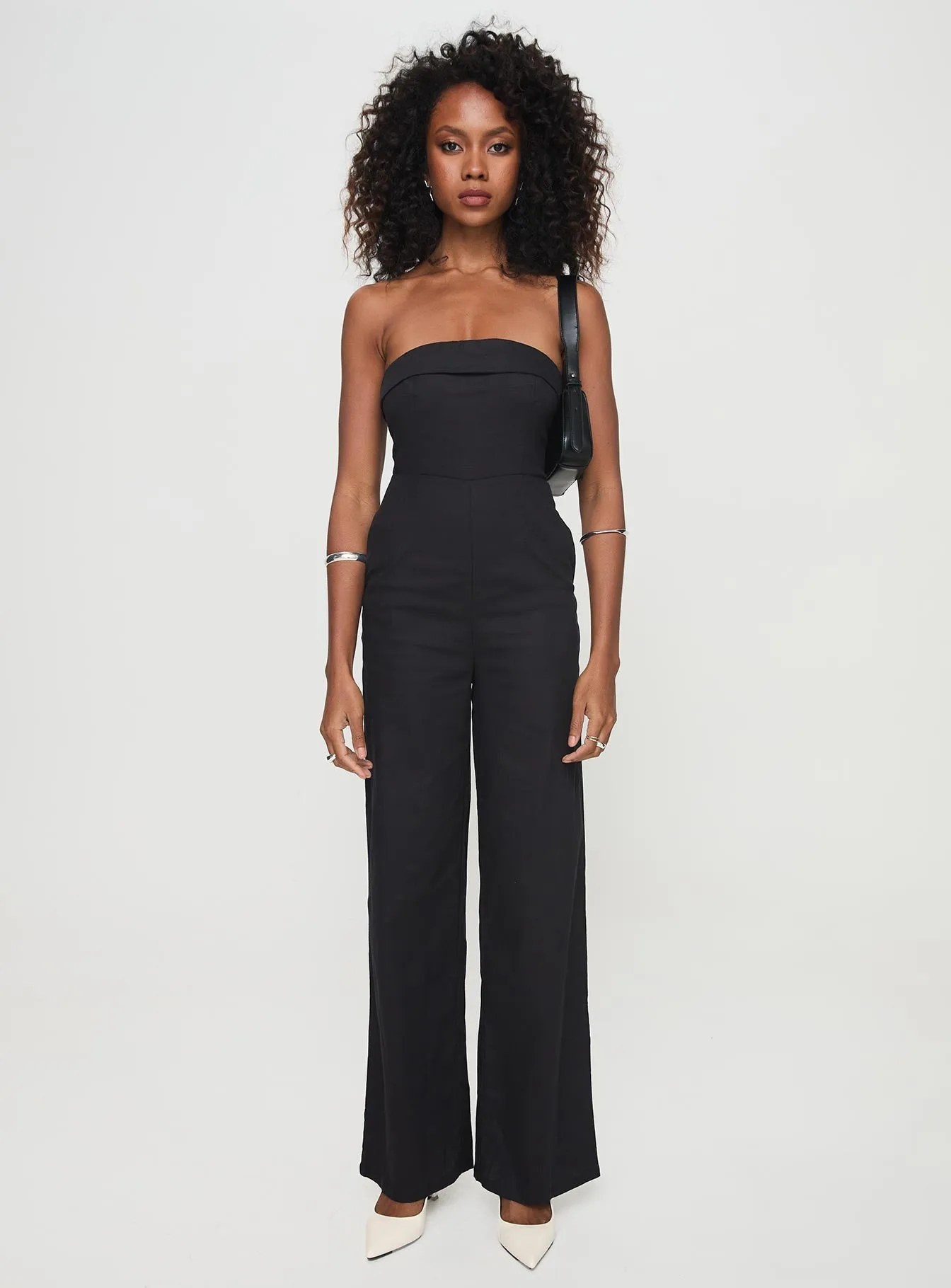 Black Sleeveless Jumpsuit with Shiny Finish