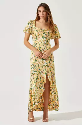 Maxi dress, floral print, puff sleeves