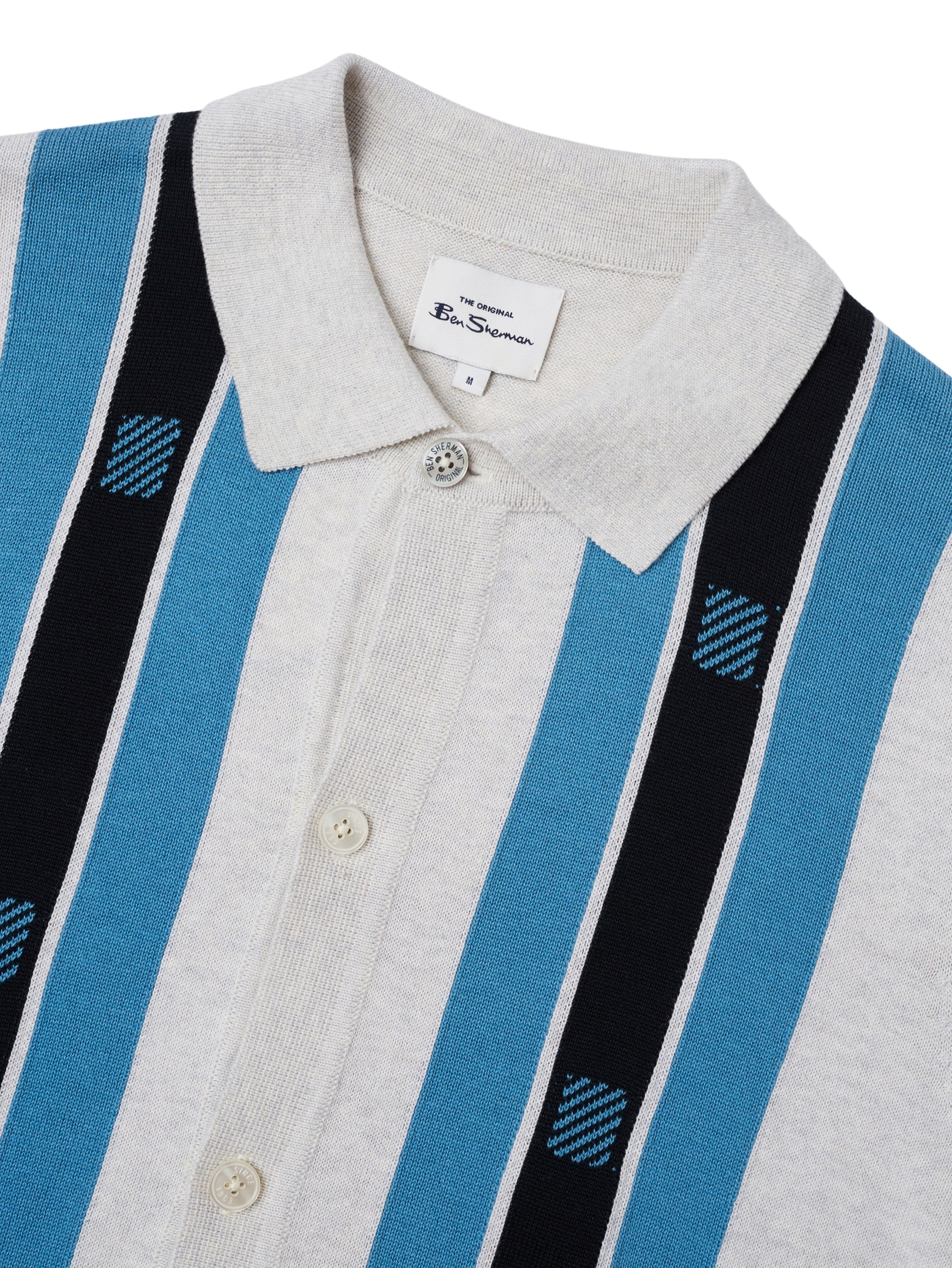 Mens Knitted Button Through Mod Polo Shirt by Ben Sherman - Short Sleeved