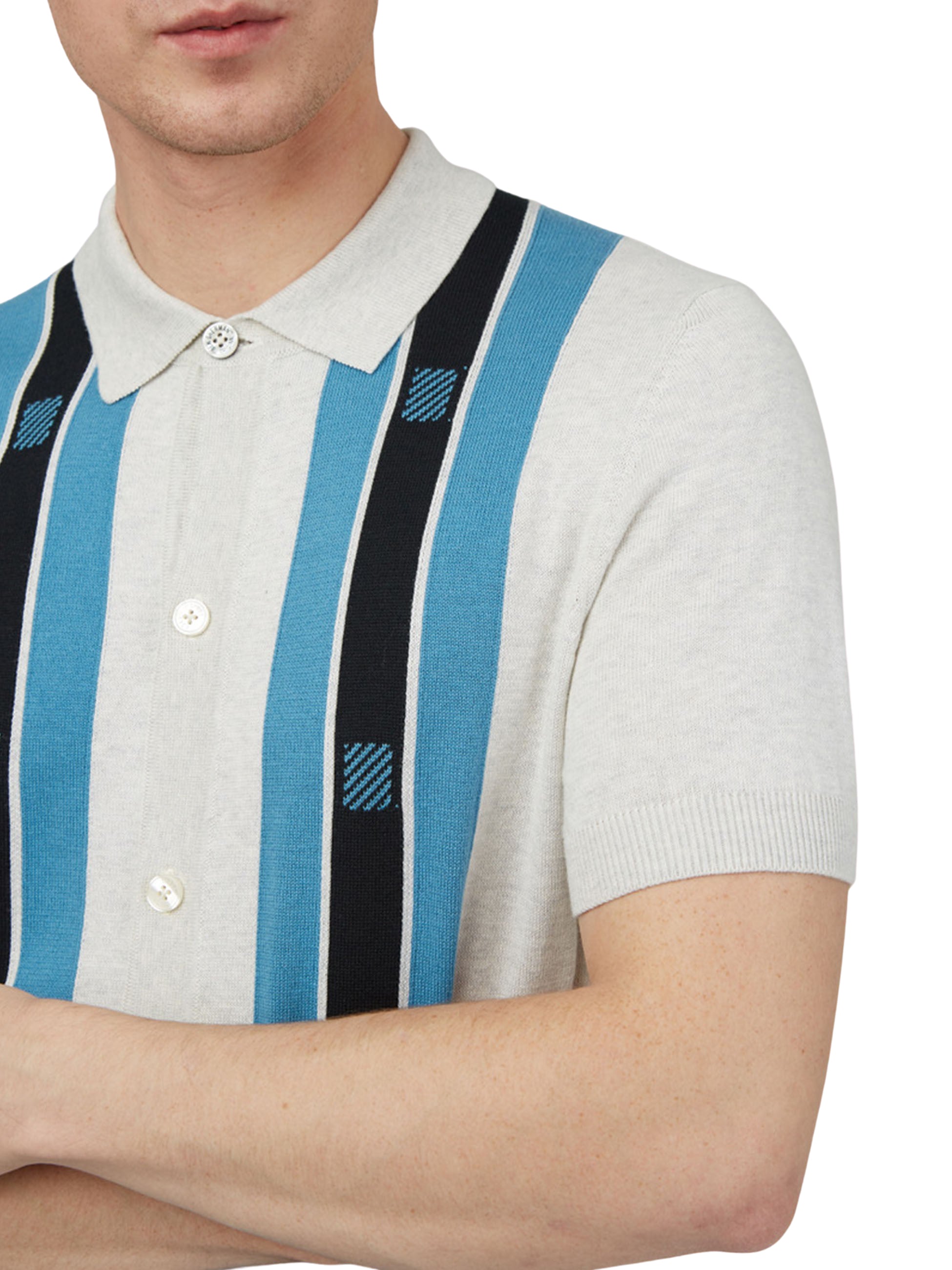 Mens Knitted Button Through Mod Polo Shirt by Ben Sherman - Short Sleeved