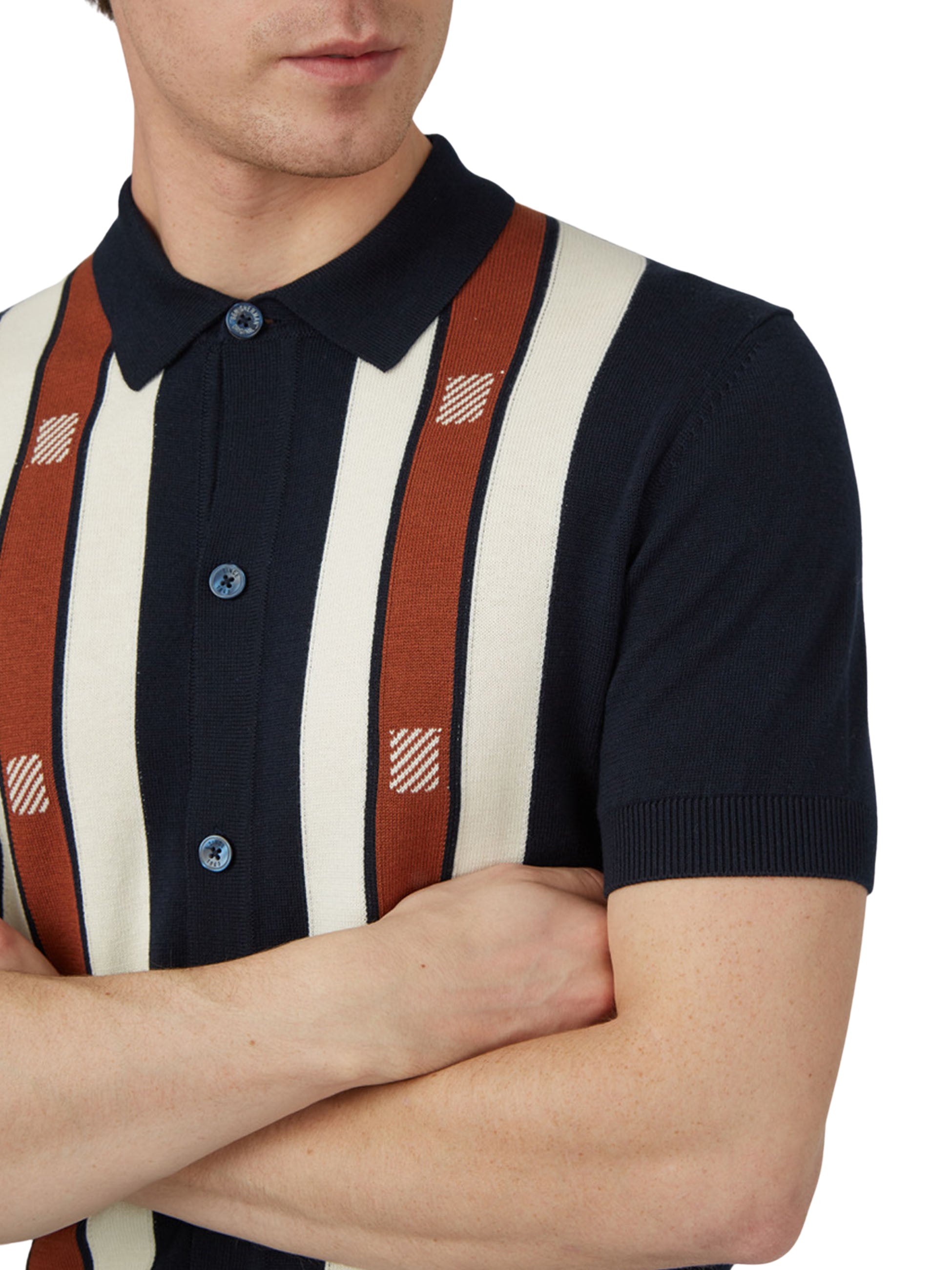 Mens Knitted Button Through Mod Polo Shirt by Ben Sherman - Short Sleeved