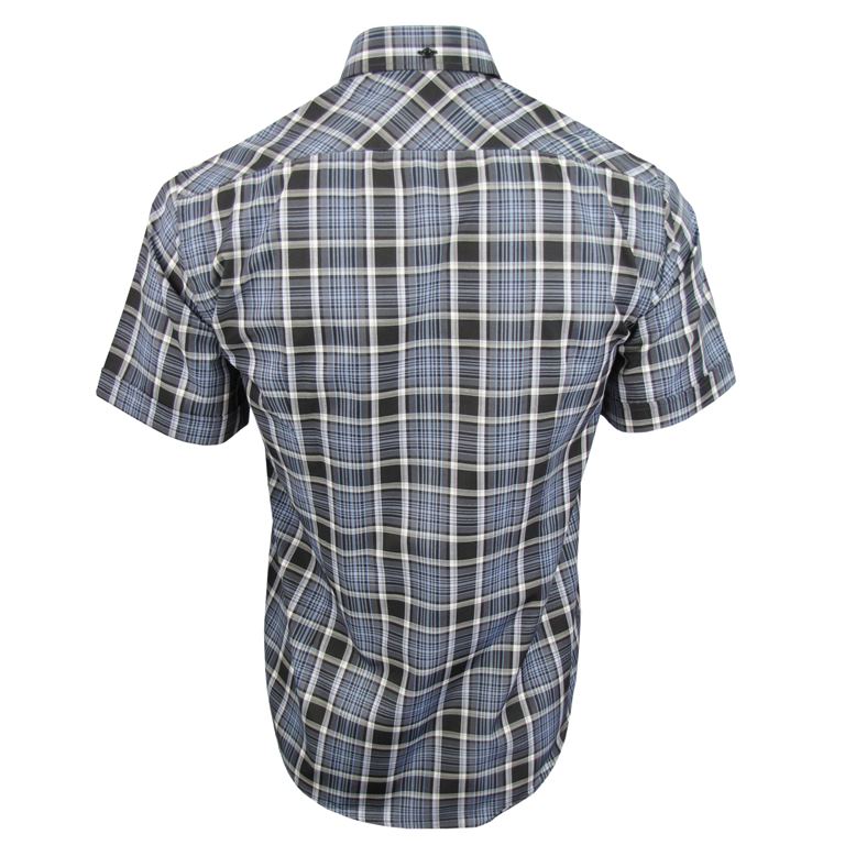 Mens Short Sleeve Check Shirt Button Down Collar Slim Fit - Xact