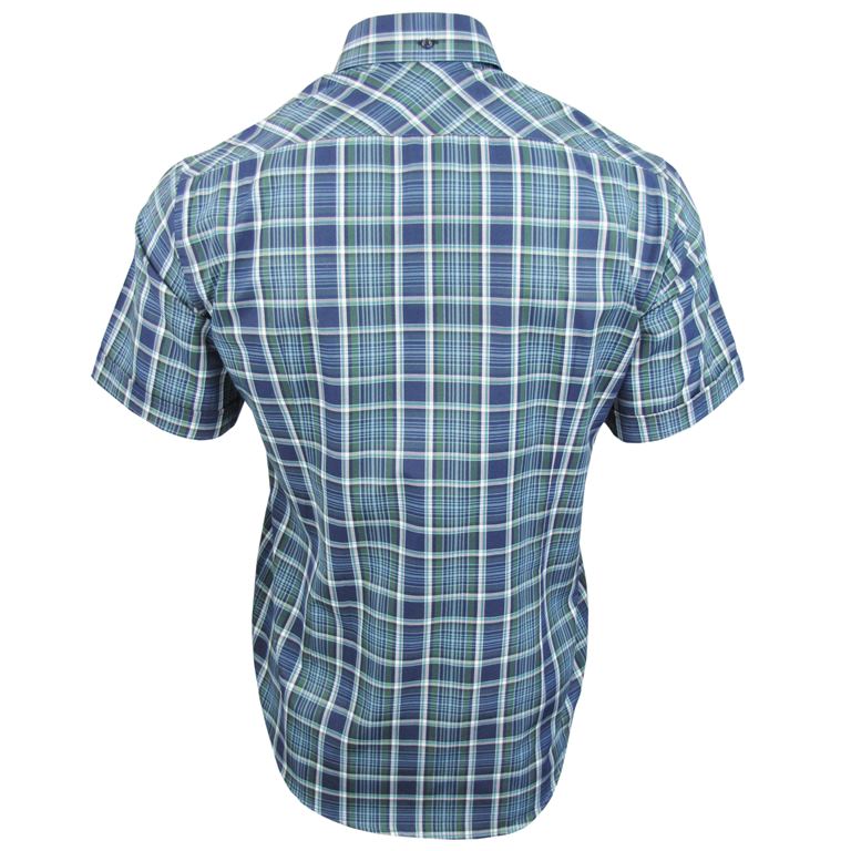 Mens Short Sleeve Check Shirt Button Down Collar Slim Fit - Xact