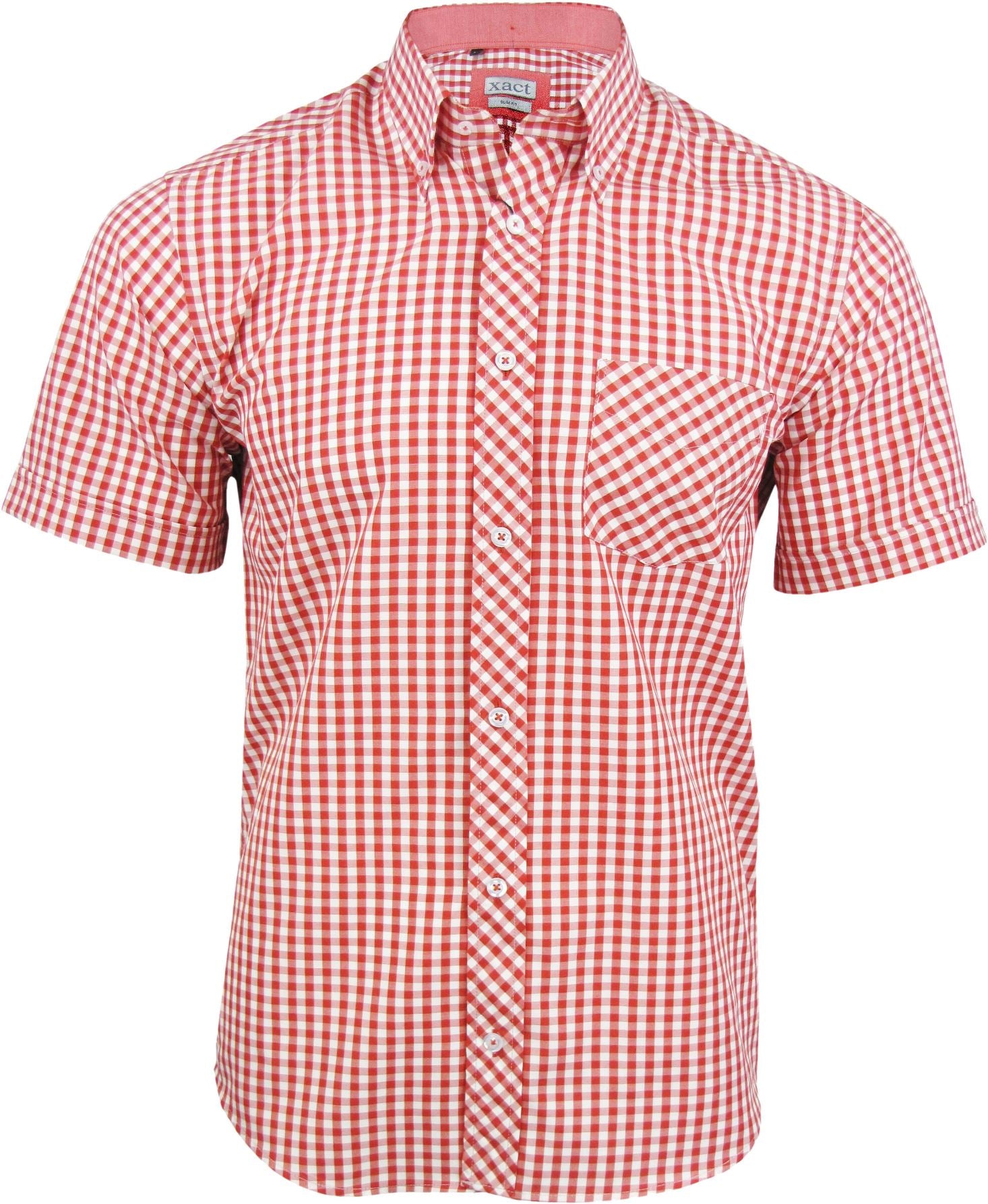 Mens Slim Fit Gingham Check Shirt - Button Down Collar - Xact