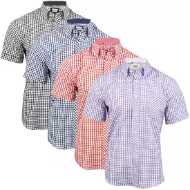 Mens Slim Fit Gingham Check Shirt - Button Down Collar - Xact