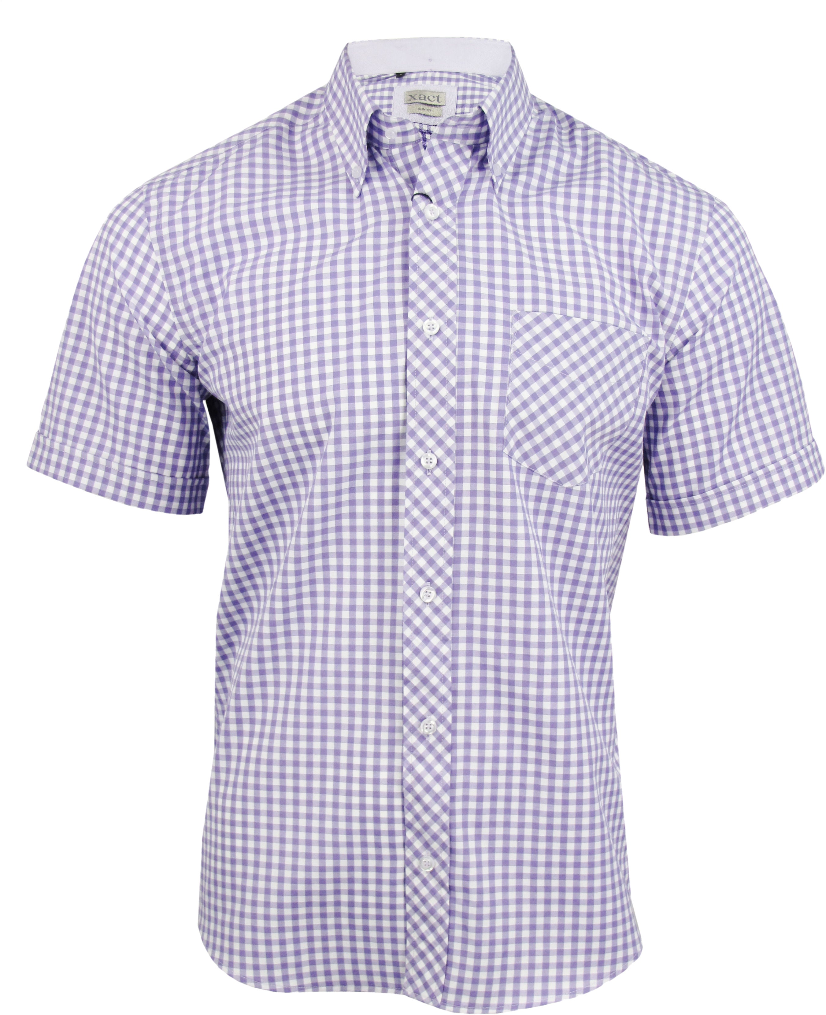 Mens Slim Fit Gingham Check Shirt - Button Down Collar - Xact