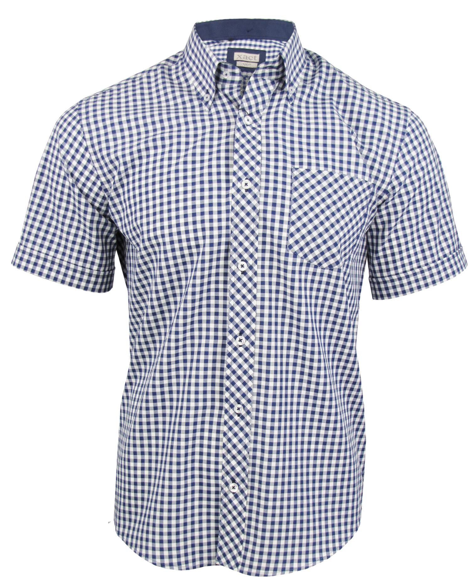 Mens Slim Fit Gingham Check Shirt - Button Down Collar - Xact