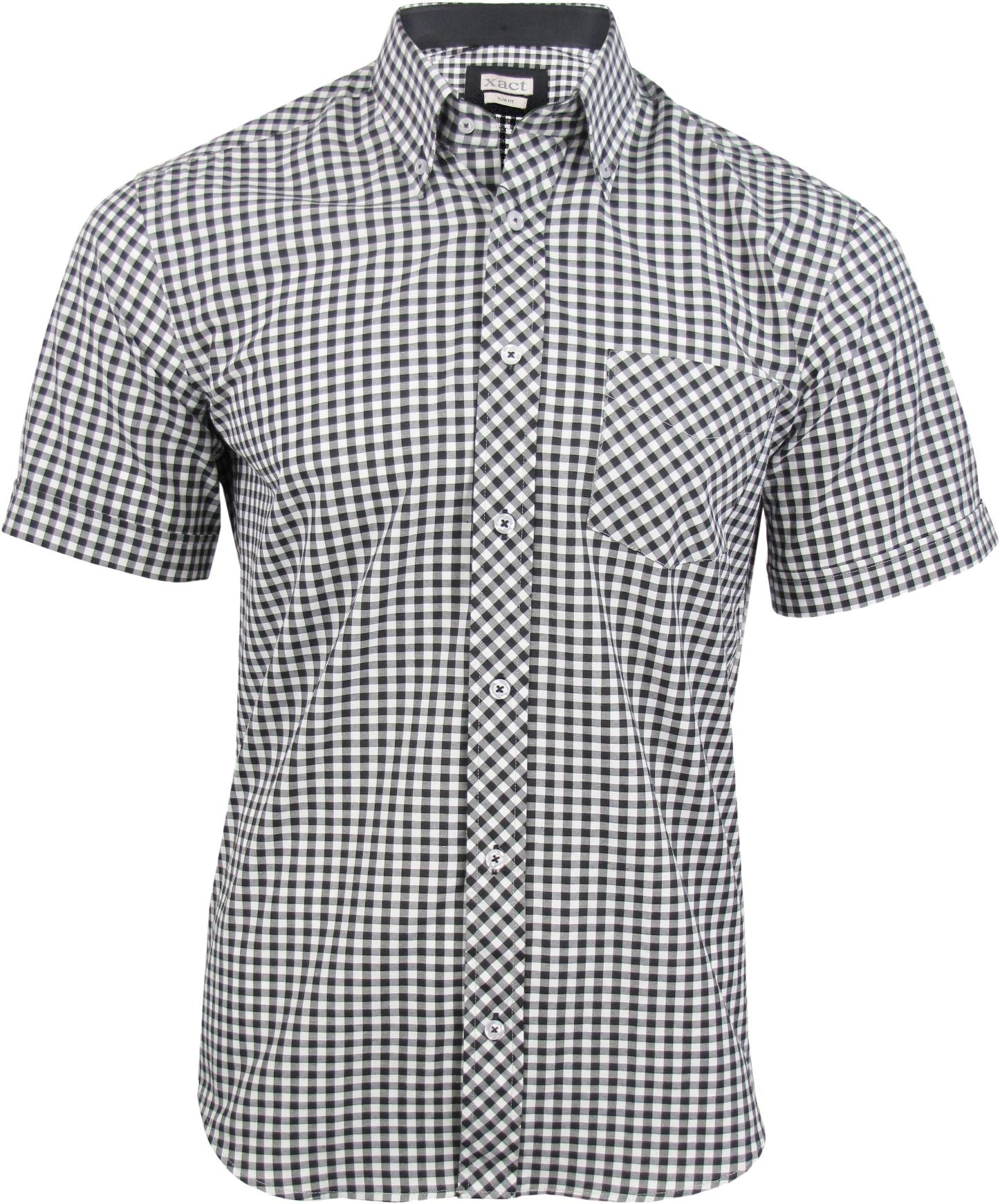 Mens Slim Fit Gingham Check Shirt - Button Down Collar - Xact