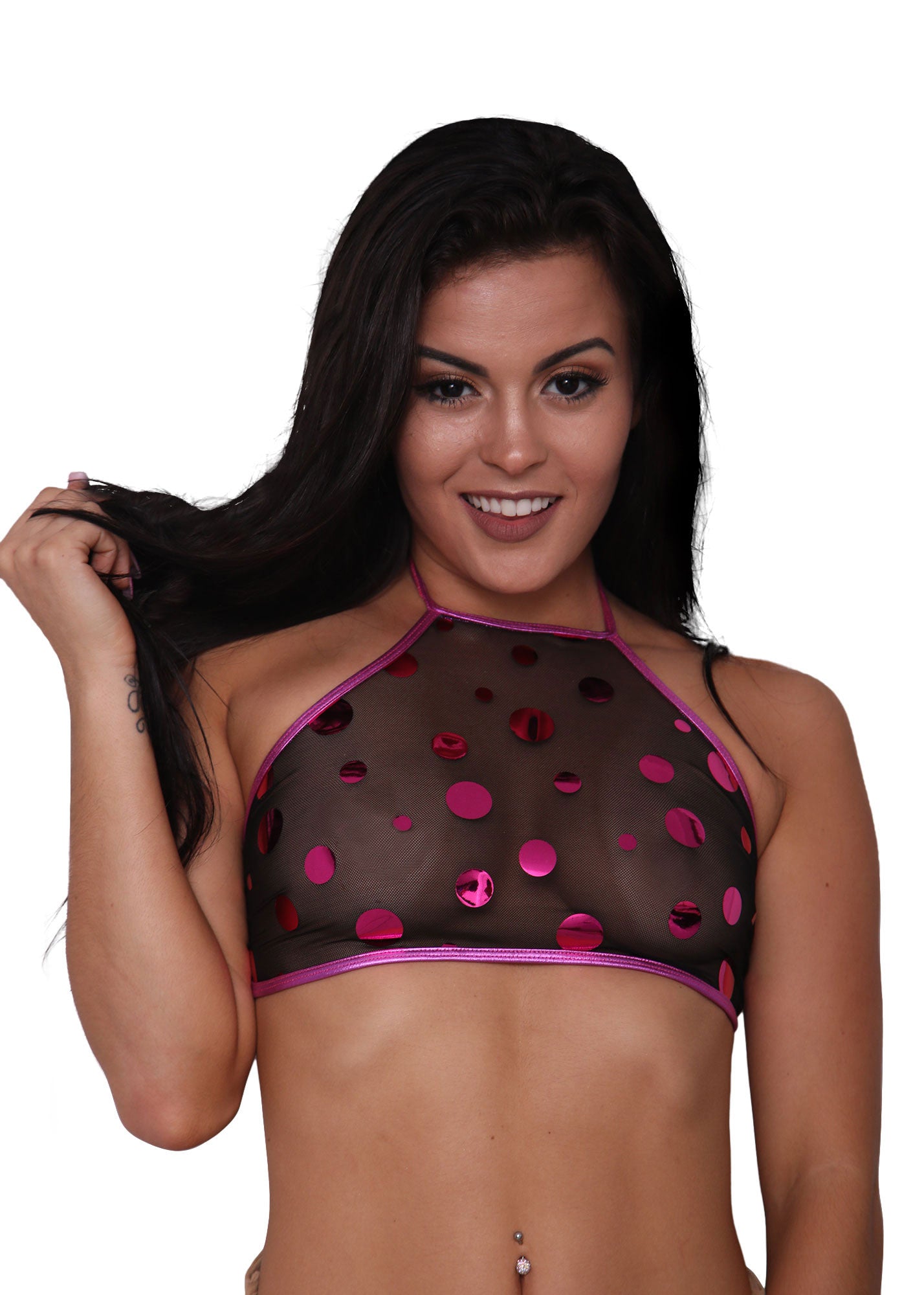 Metallic Polka Dot Sheer Mesh Bandeau Top - Sheer Clothing