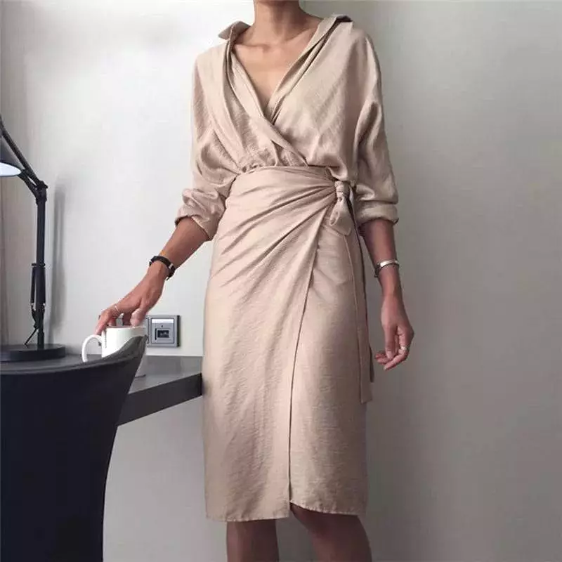 midi low neck wrap dress