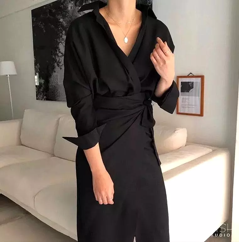 midi low neck wrap dress