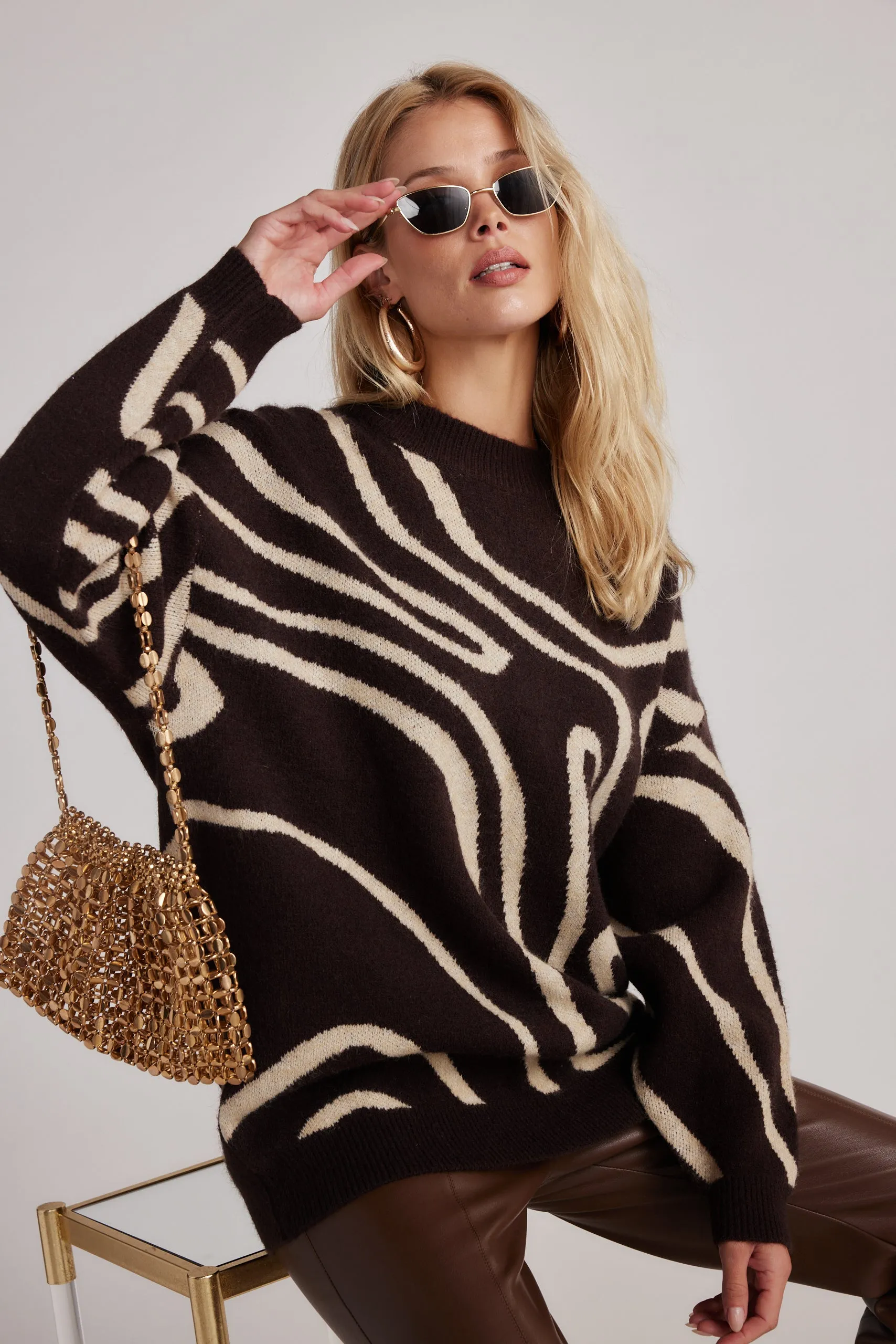 Brown Abstract Sweater by Montclair