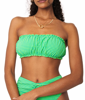 Neon Green Seersucker Scrunchie Bandeau Bikini Top - SHOP NOW