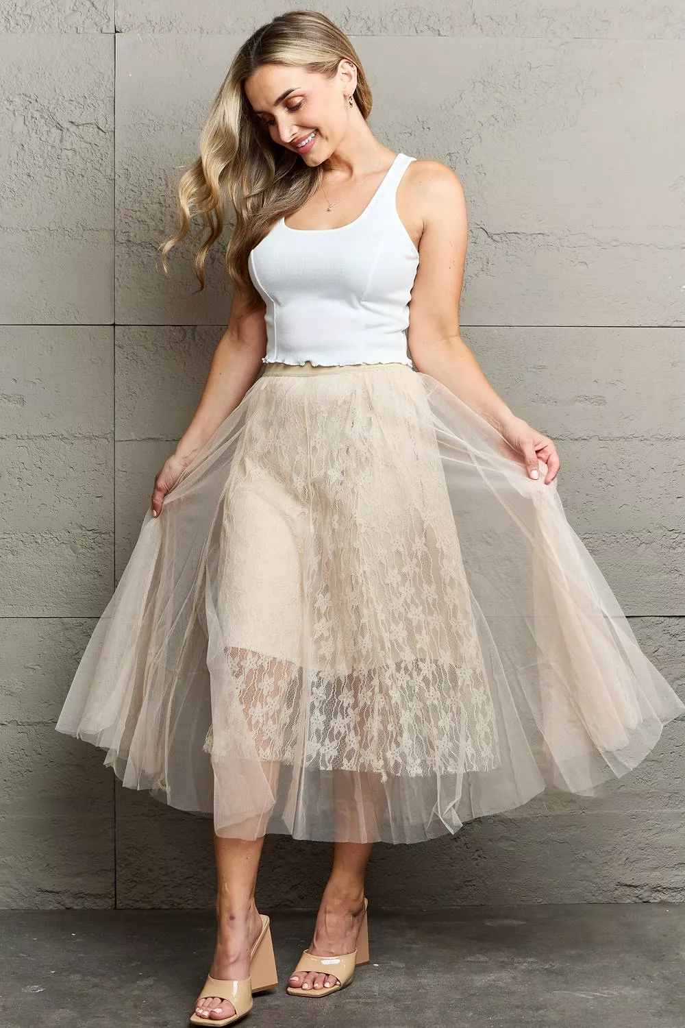 Ninexis Flowy Lace Midi Skirt