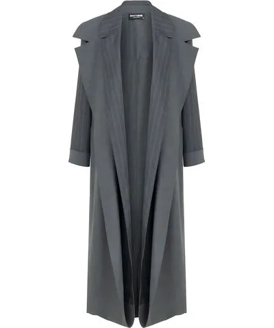 Nocturne Grey Striped Trench Coat for Women