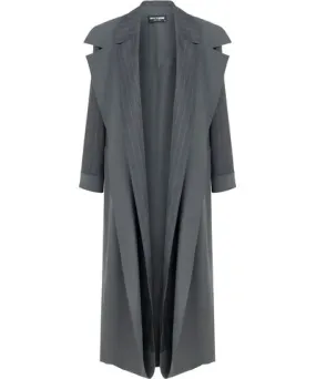 Nocturne Grey Striped Trench Coat for Women