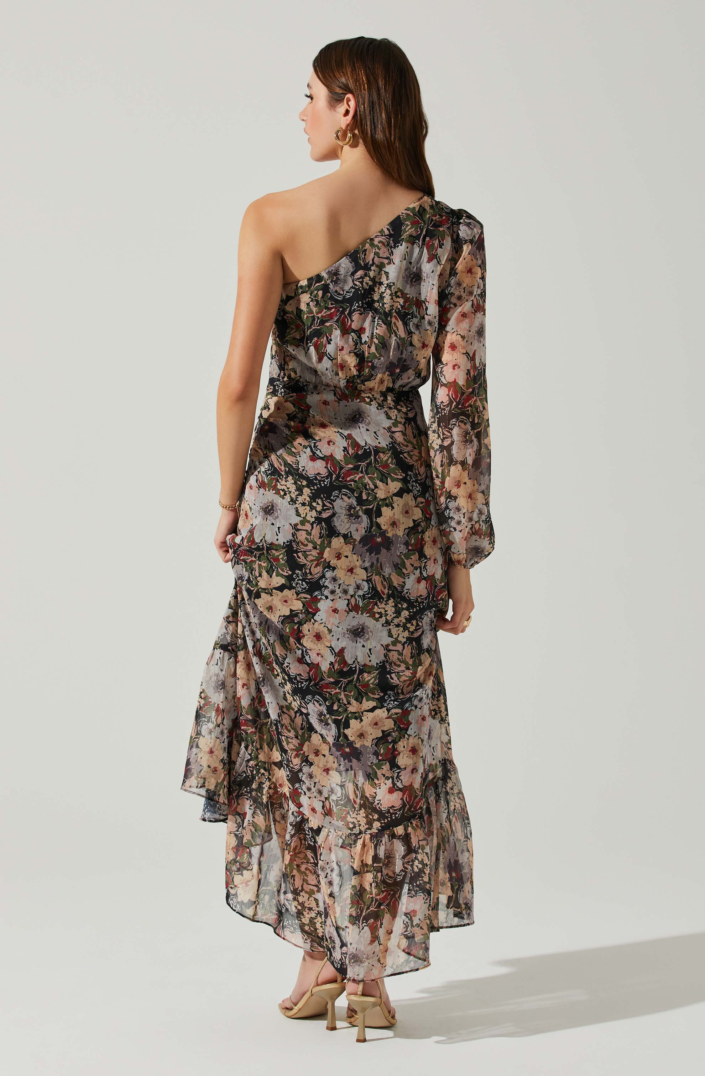 One-shoulder Midi Dress with Floral Print