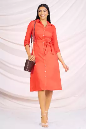 Orange-red shirt dress