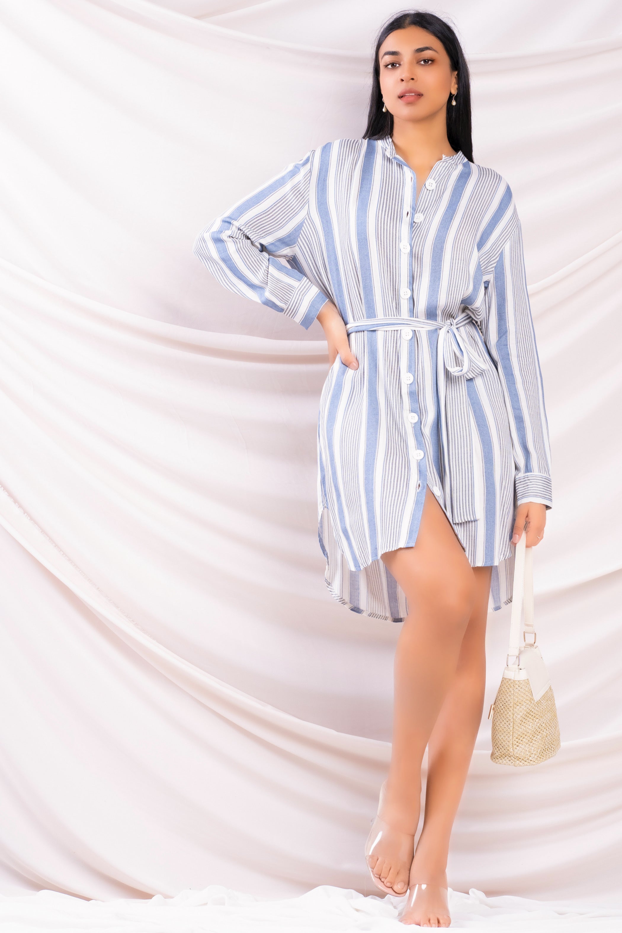 Oversized Linen Dress with Printed Design