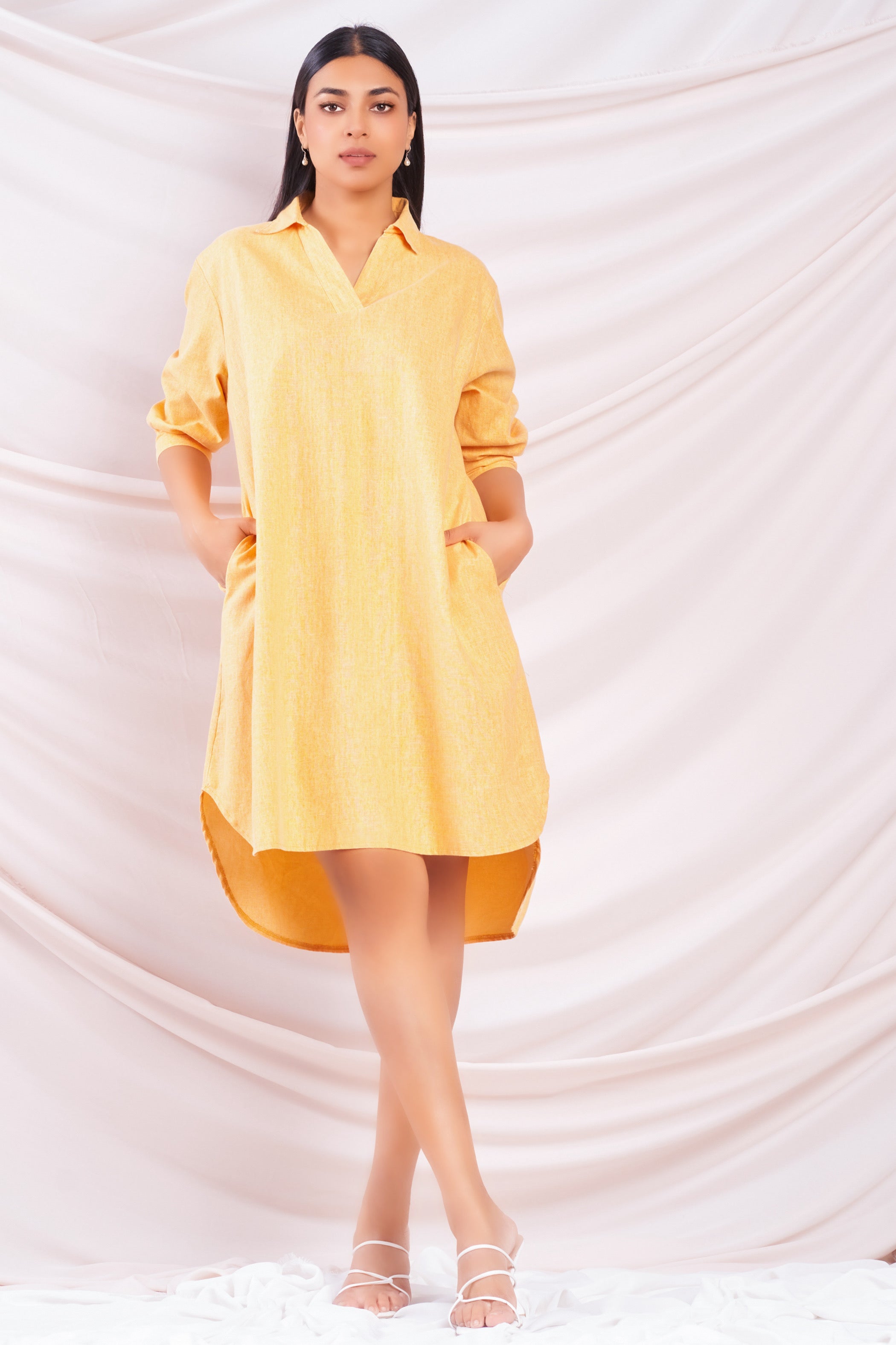 Oversized Linen High-Low Dress