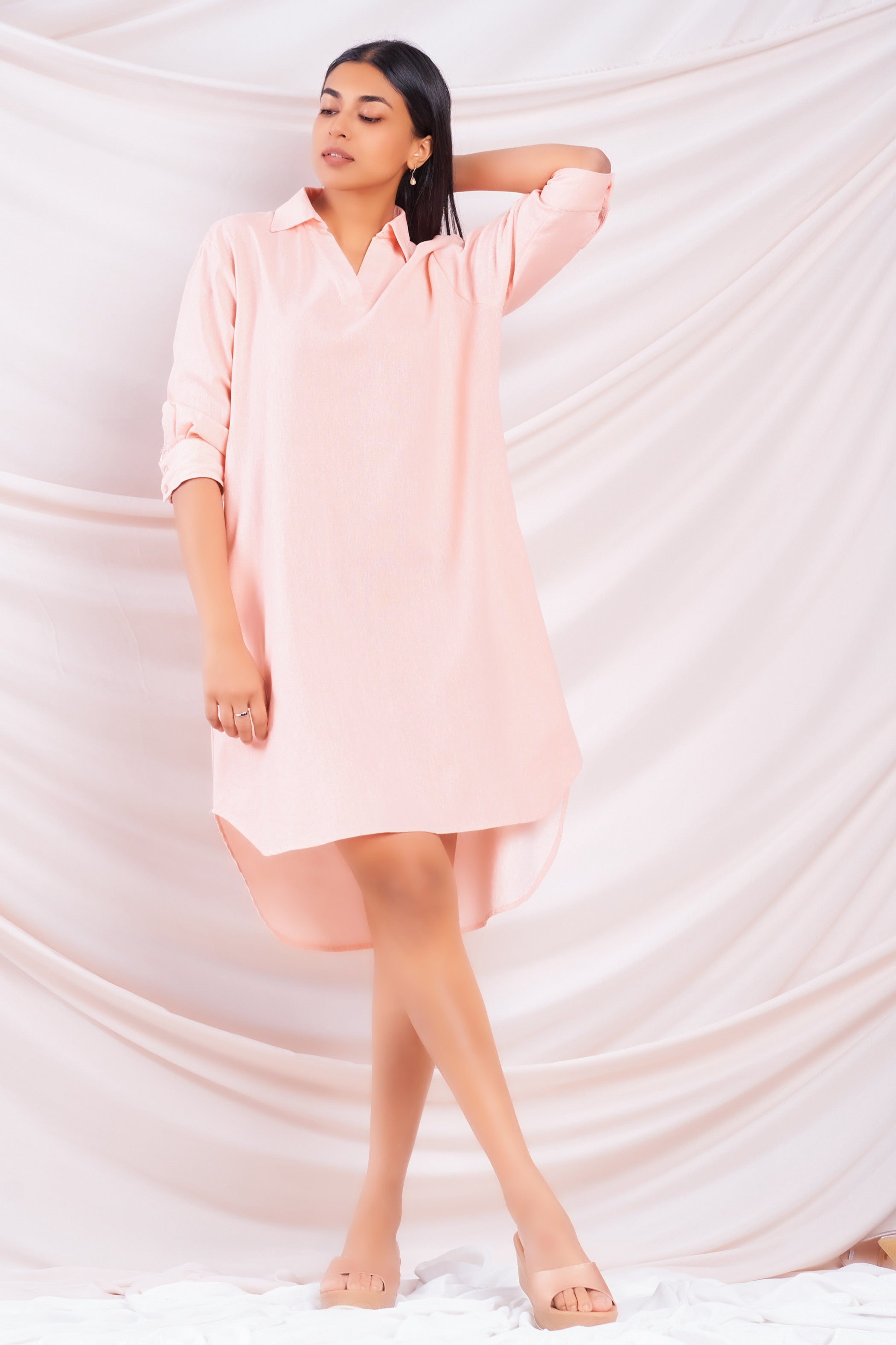 Oversized Linen High-Low Dress