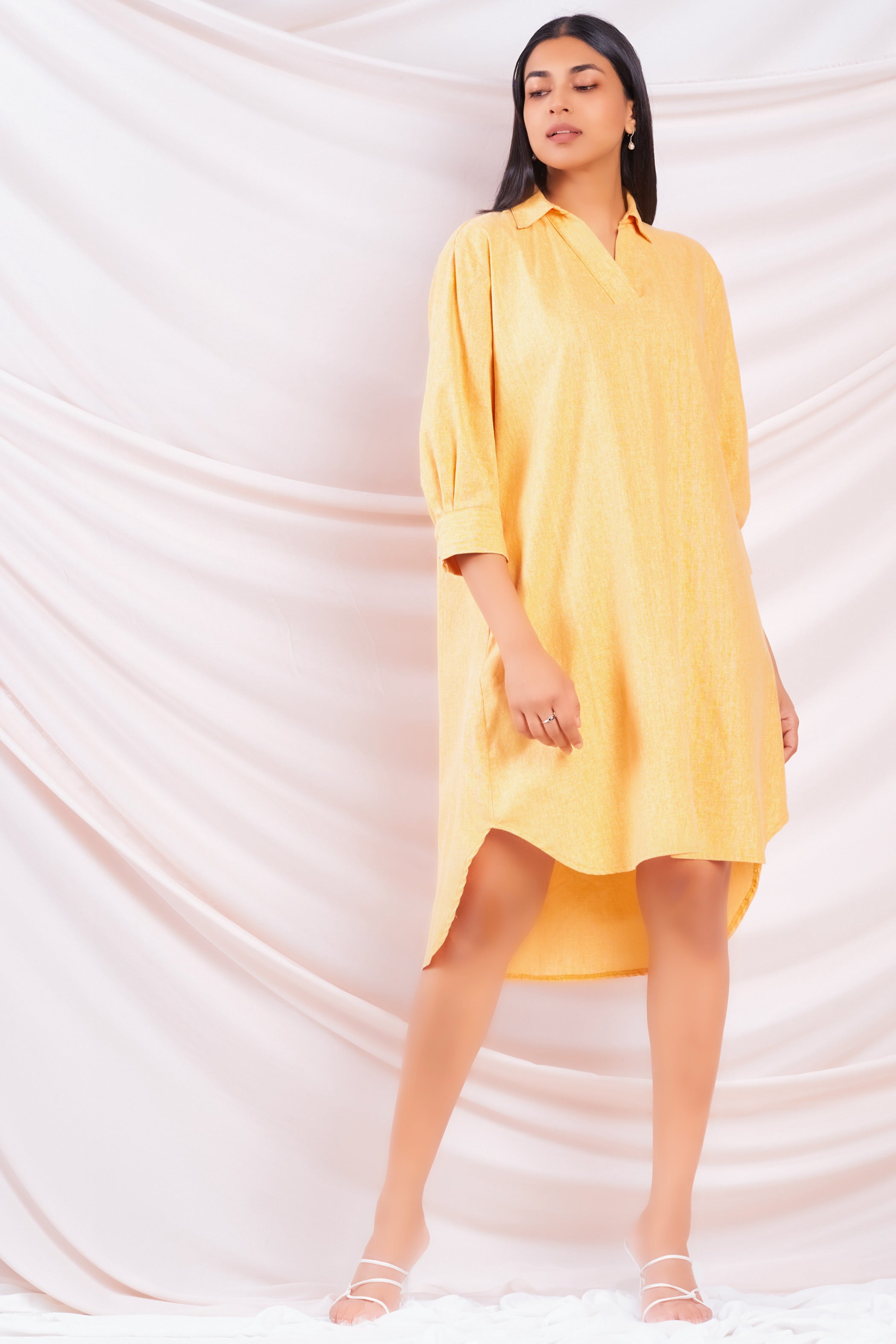 Oversized Linen High-Low Dress