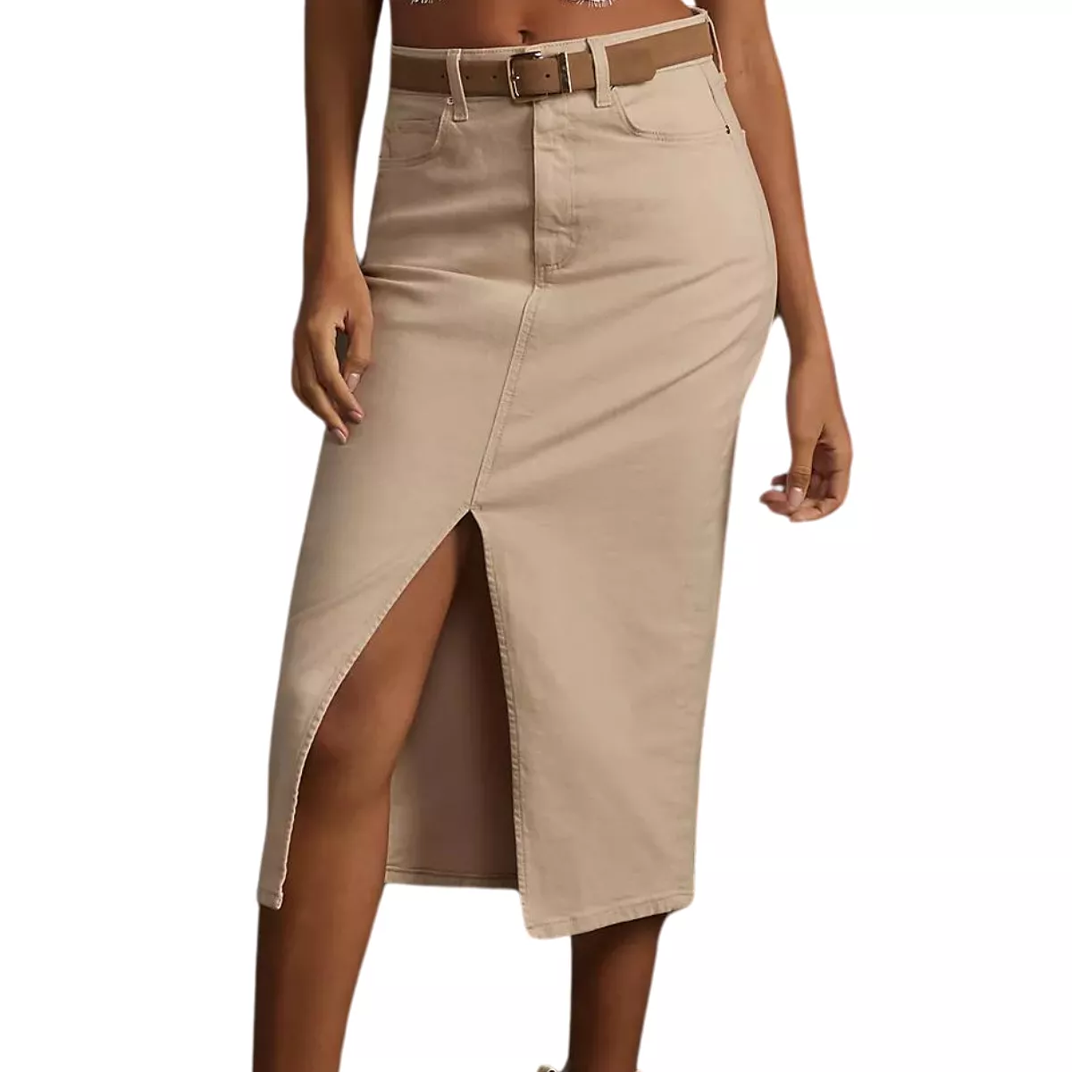 PAIGE Angela Midi Skirt Soft Beige