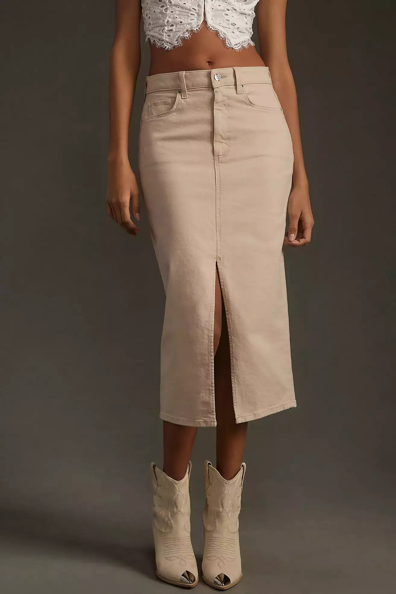 PAIGE Angela Midi Skirt Soft Beige