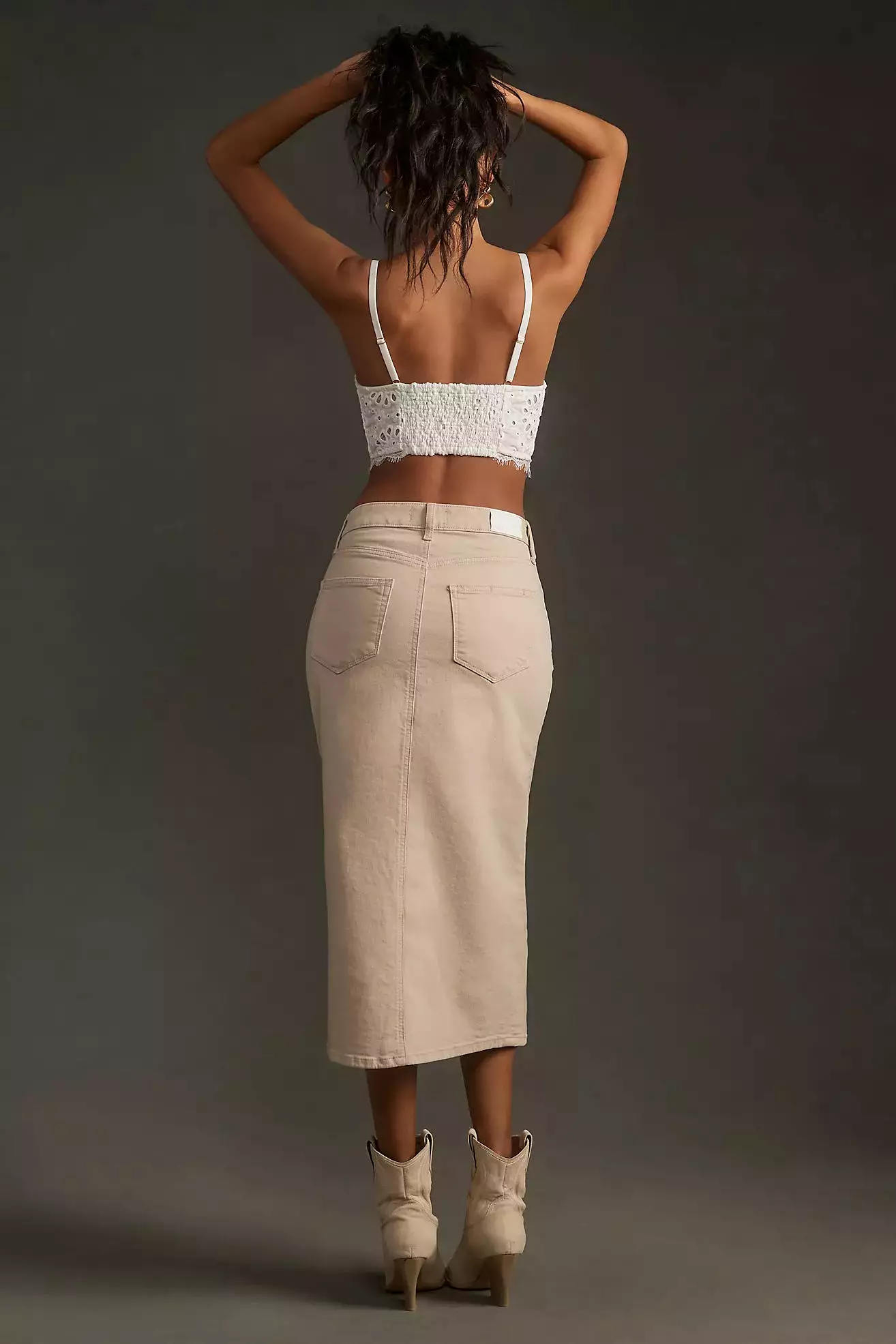 PAIGE Angela Midi Skirt Soft Beige