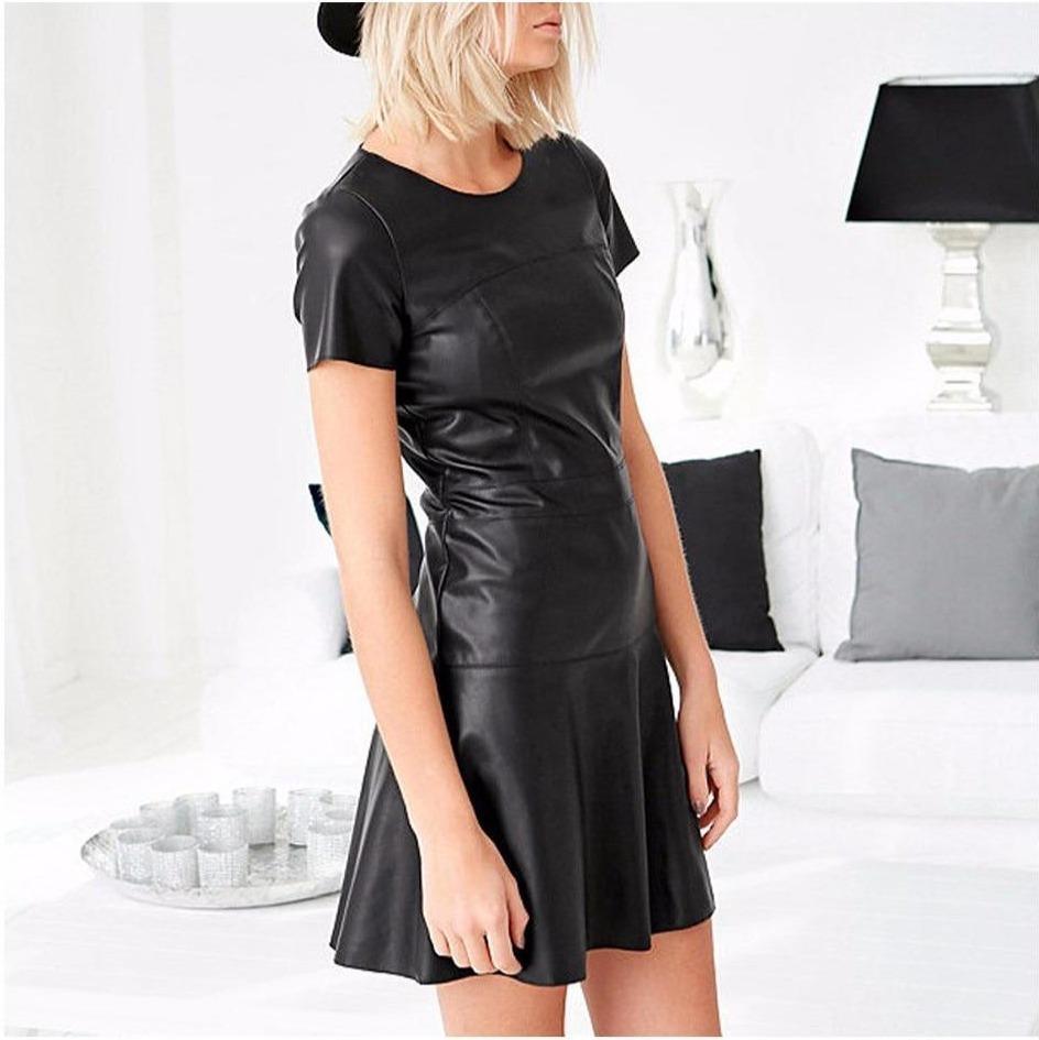 Paris Leather Dress- Short Sleeves: Shop now for the trendiest leather dress in Paris with short sleeves. Perfect for any occasi