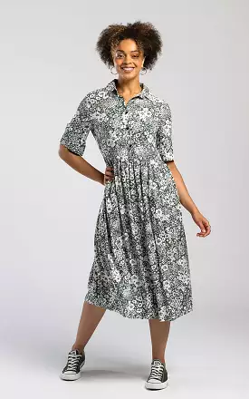 Pentlebay Sage Green Floral Midi Shirt Dress