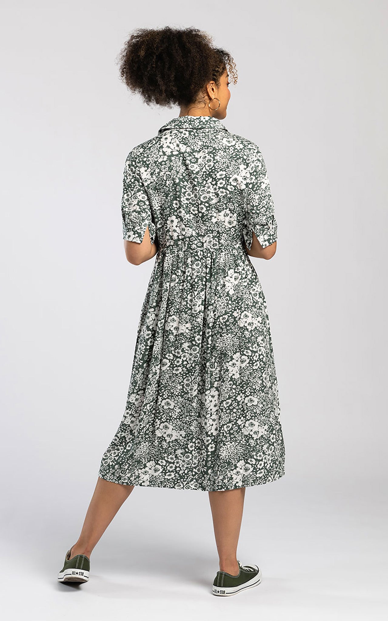 Pentlebay Sage Green Floral Midi Shirt Dress