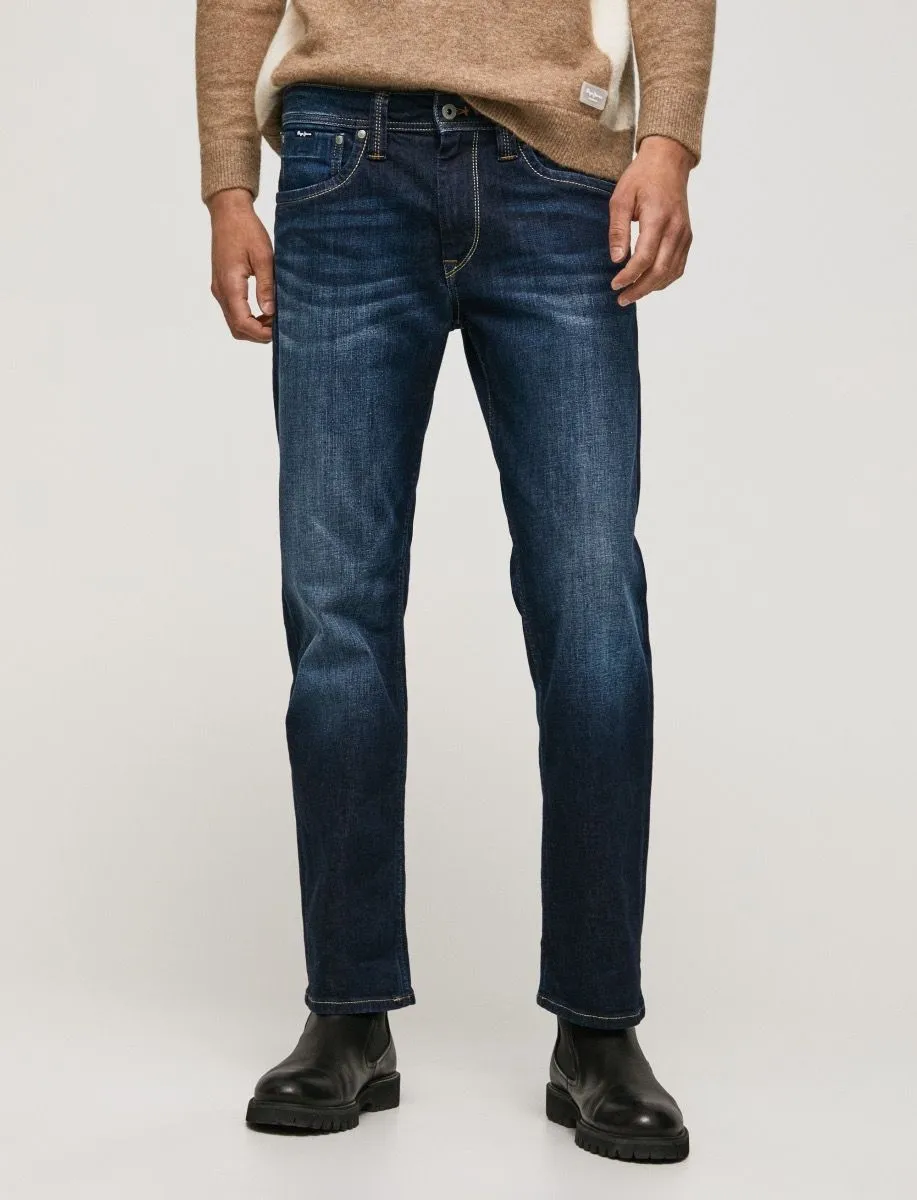 Pepe Kingston Zip Relaxed Fit Denim Jeans Dark Used Wash