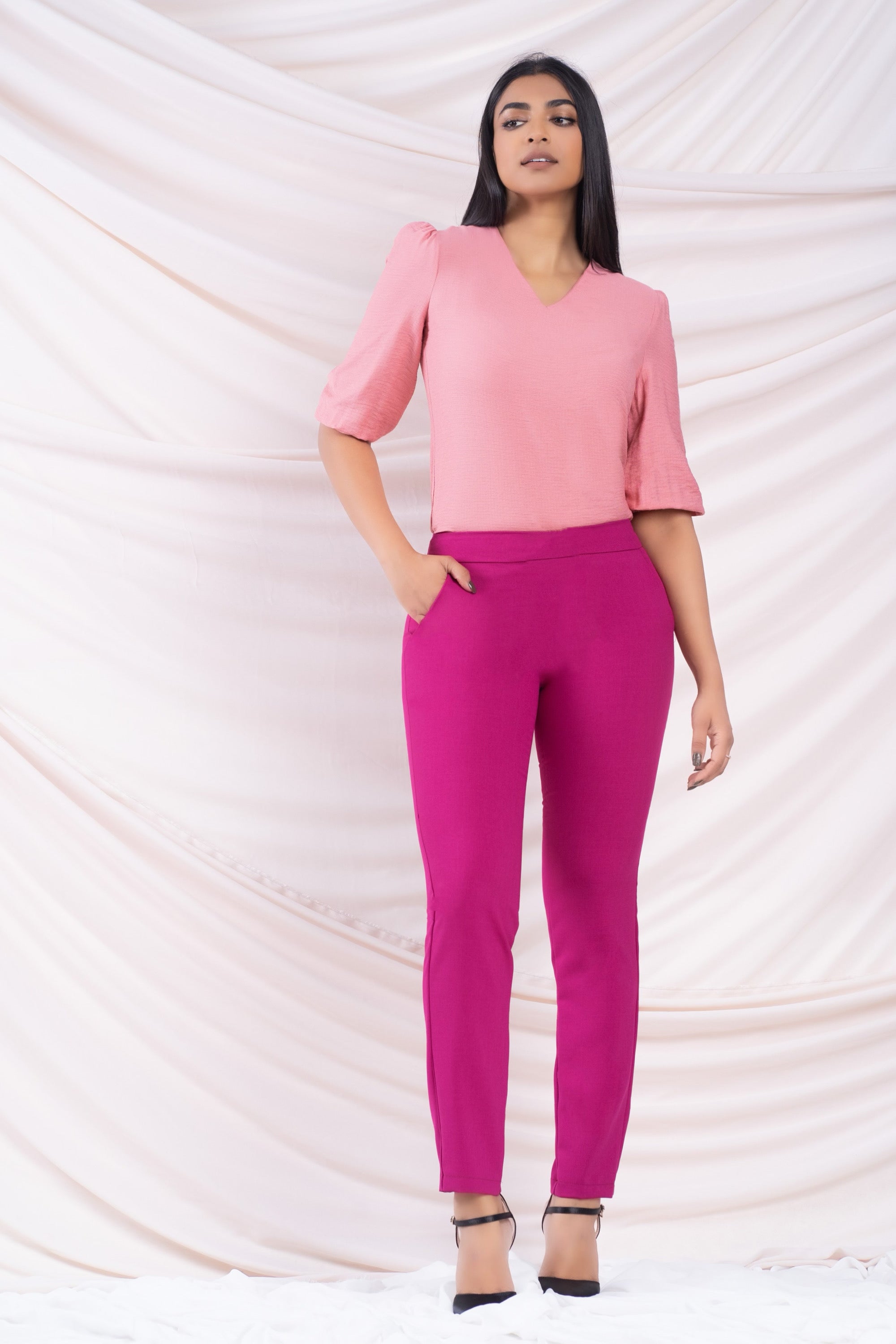 Pink Puff-Sleeve Blouse