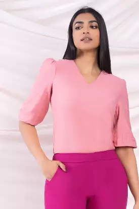 Pink Puff-Sleeve Blouse