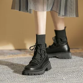 Platform Ankle Boots with Lace-Up and Short Socks