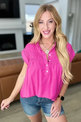 Hot Pink Pleat Detail Button-Up Blouse