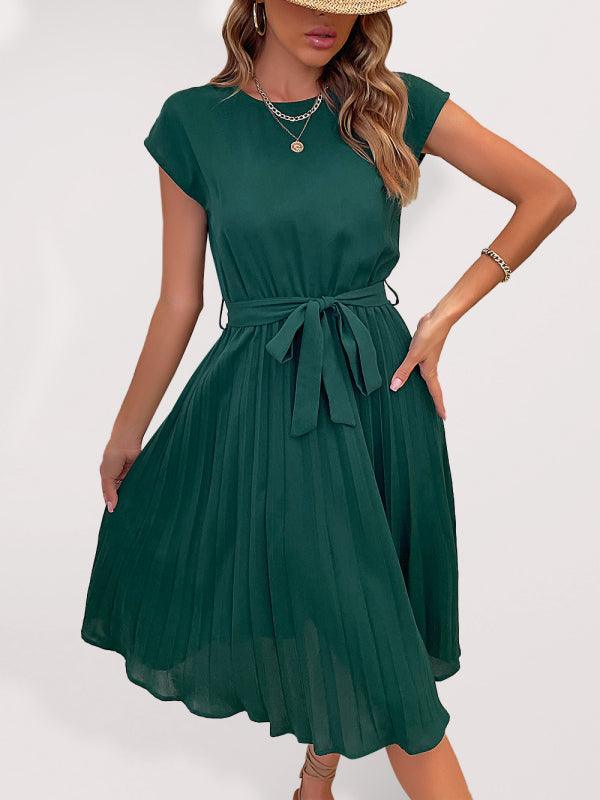 Pleated Midi Dress Short Sleeve