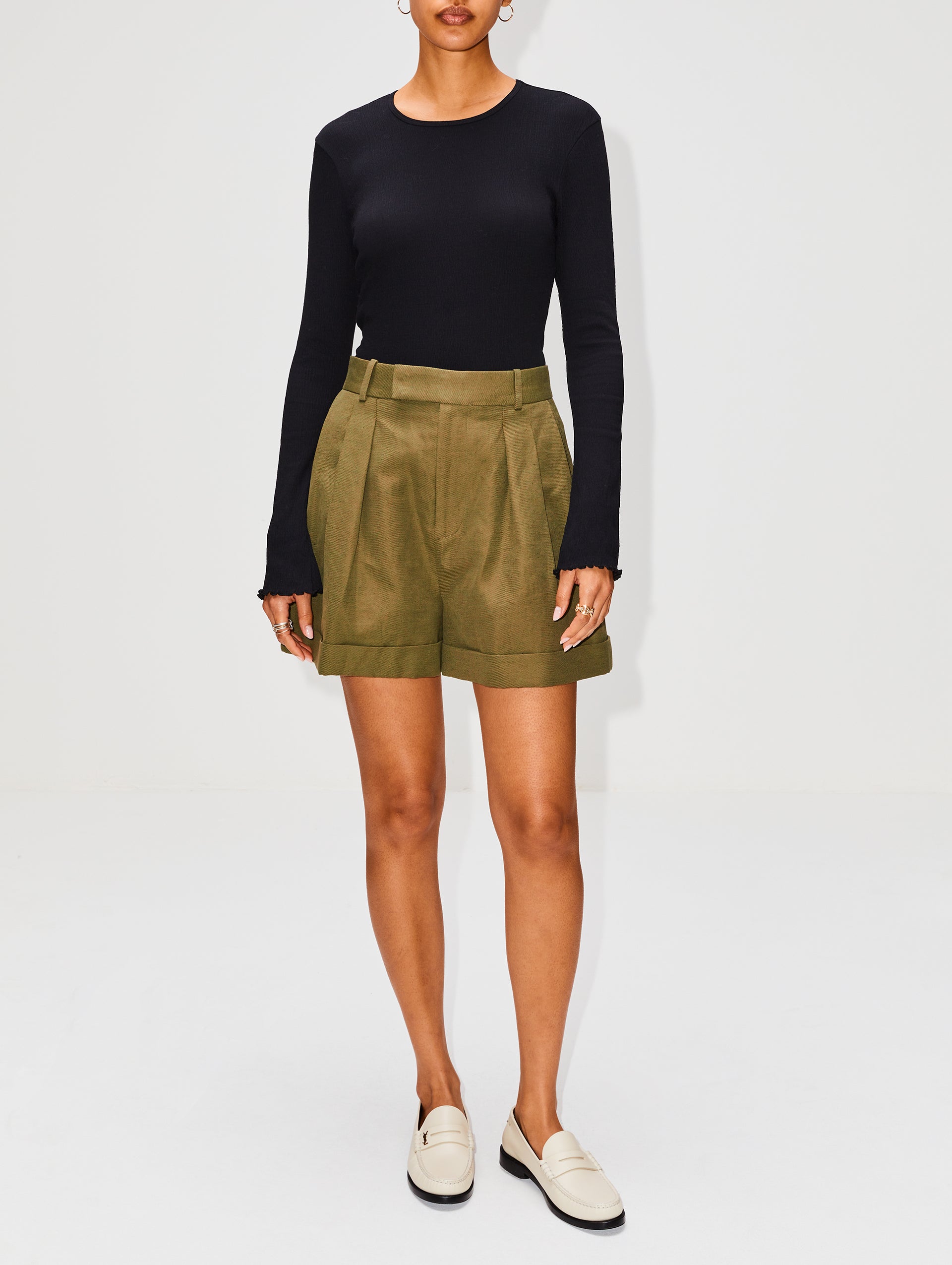 Pleated Shorts with Wide Cuffs