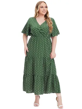 Polka Dot Print V Neck Short Sleeve Plus Size Women's Fashion